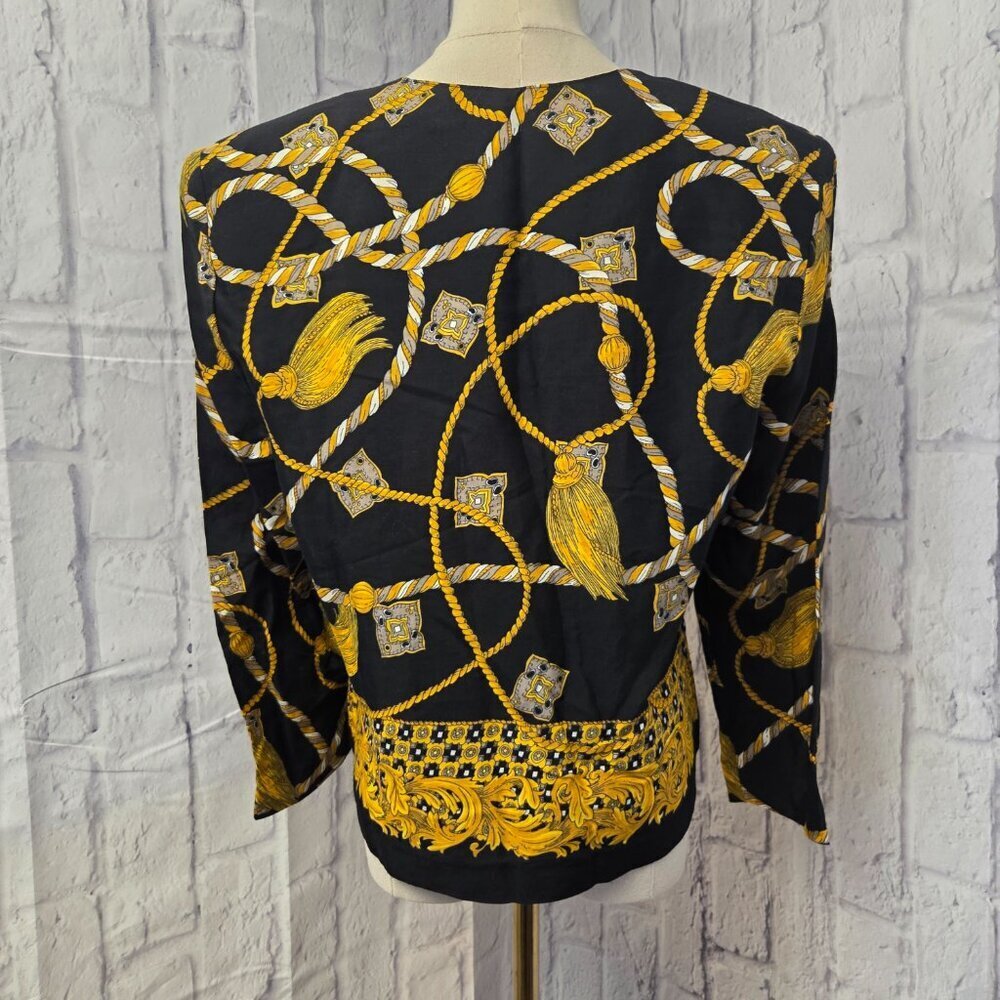 Vintage Norton McNaughton Size 10 Black Gold Chain Button Up Blazer Skirt Set - Picture 10 of 13